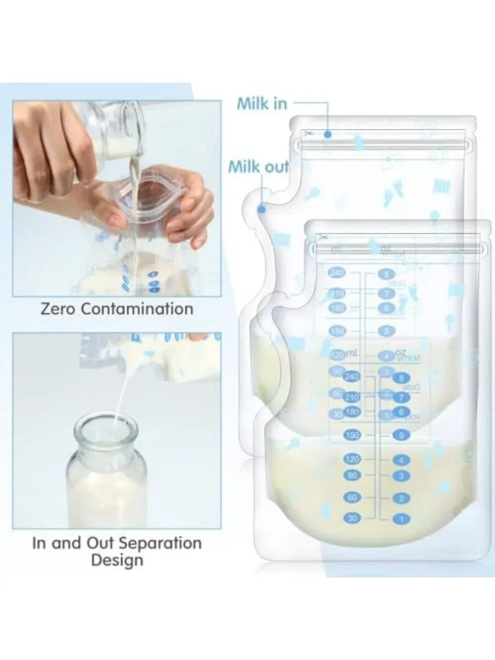 500 Count Breastmilk Storage Bags - 8 oz Leak-Proof Freezer Safe Milk Bags
